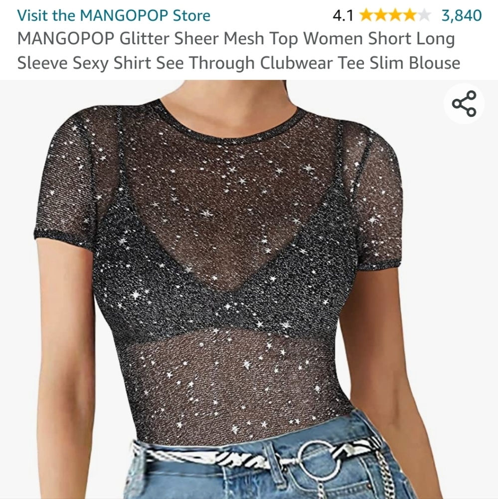 Glittery mesh top. Mangopon, XXL (runs small).